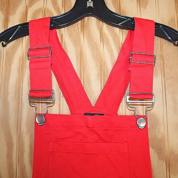 ๐ด Rue21 Red Denim Overall Dress โ Size S โ Bright & Bold! - Picture 4 of 6